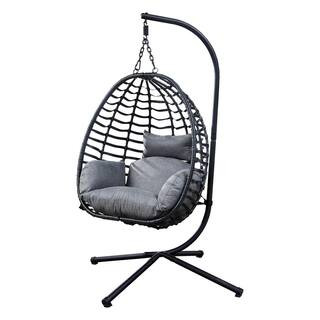 37 in. L x 35 in. D x 78 in. H Outdoor Wicker Patio Swing Chair With Stand for Balcony in Grey S5... | The Home Depot