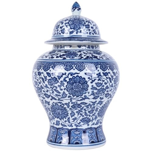 Big Chinoiserie Blue and White Porcelain Ginger Jar with Lid- Handcrafted Decorative General Ginger Jars for Home Decor, Ginger Jar Vase (King Branch) | Amazon (US)