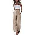 Faleave Women's Cotton Linen Summer Palazzo Pants Flowy Wide Leg Beach Trousers with Pockets | Amazon (US)