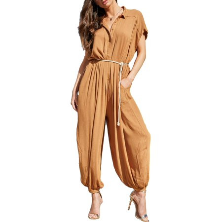 Bishop + Young Womens Malibu Pleated Harem Jumpsuit Tan M | Walmart (US)