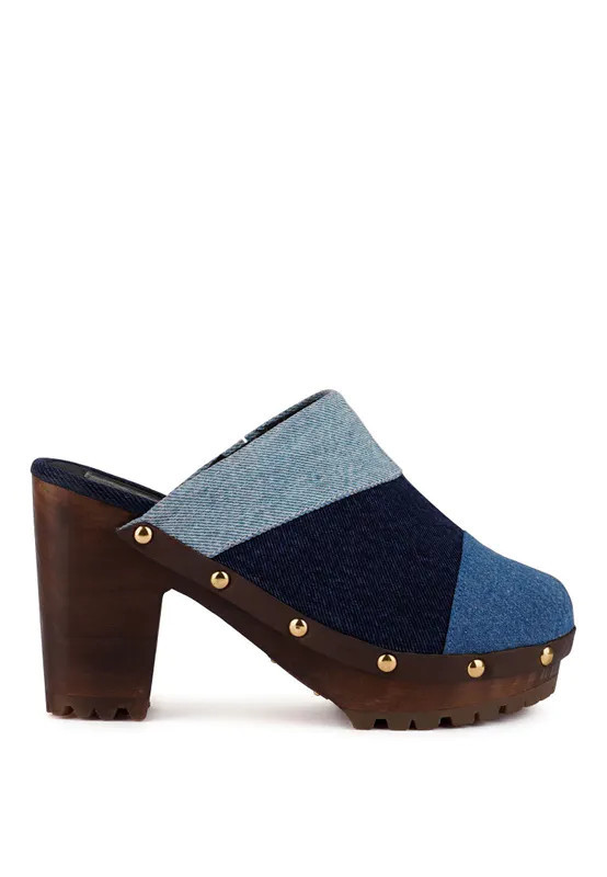 Rag & Co Meso Blue Denim Patchwork Clogs Mules - Blue - US 7.5 | Verishop