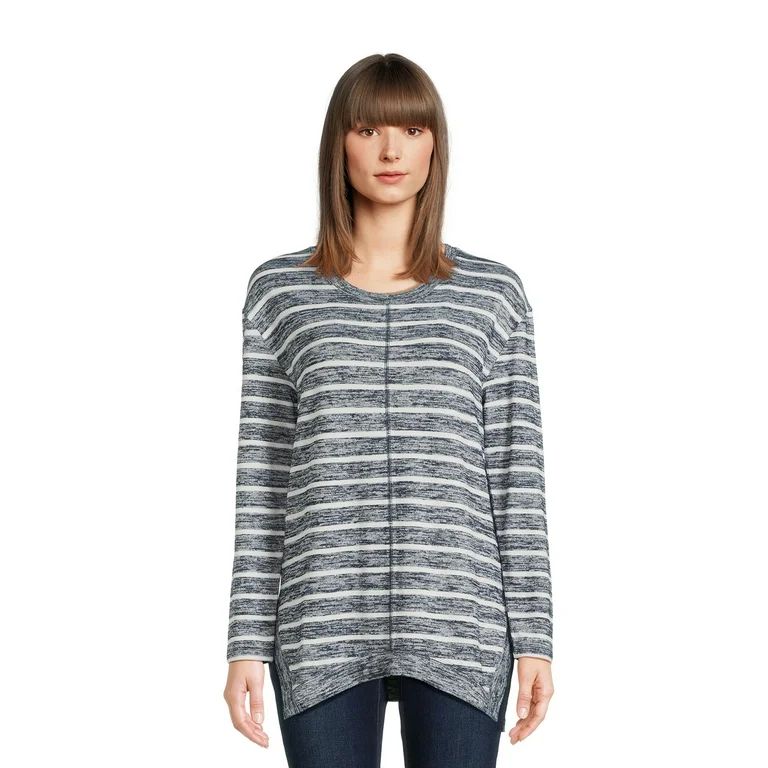 Time and Tru Women's Hacci Knit Tunic Top with Long Sleeves, Sizes S-XXXL | Walmart (US)