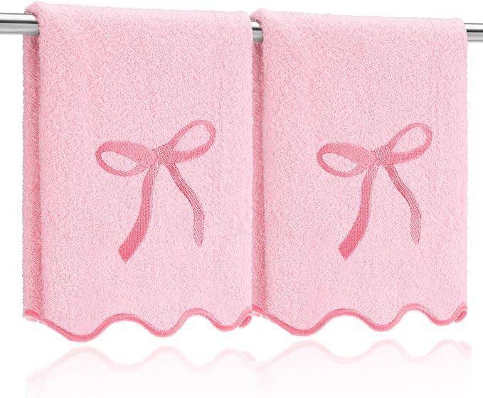 2 Pcs Scalloped Pink Bow Towels 12 x 18 Inch Embroidery Coquette Bow Small Fingertip Hand Towels ... | Amazon (US)