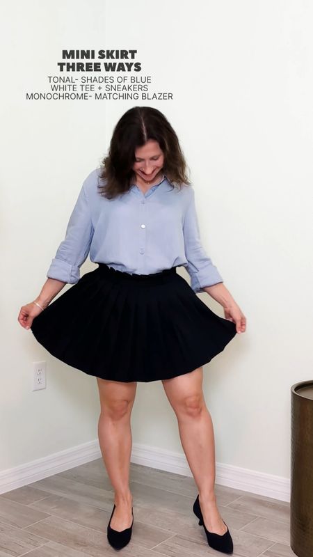 Three ways to style with a mini skirt:
1) Tonal - dressing from head-to-toe in multiple hues of the same color 
2) White tee and sneakers 
3) Monochrome - dressing in a single based hue; done easy with my mini skirt’s matching vest 

Wearing size small in skirt and vest.

I'm 4'10" and 115#; bust 32B, waist 26, hips 36



#LTKstyletip #LTKworkwear #LTKVideo