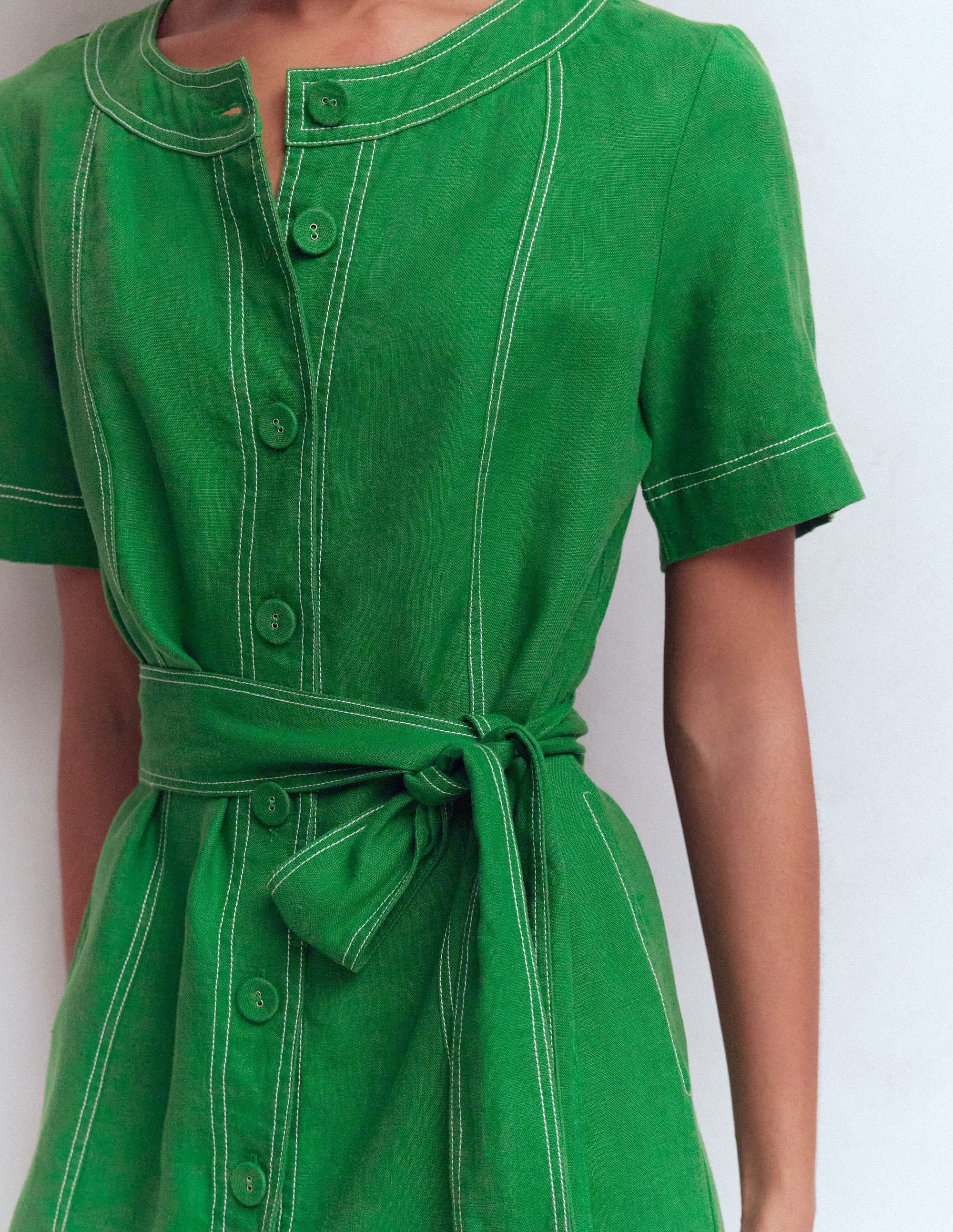 Callie Linen Short Dress-Highland Green | Boden (US)