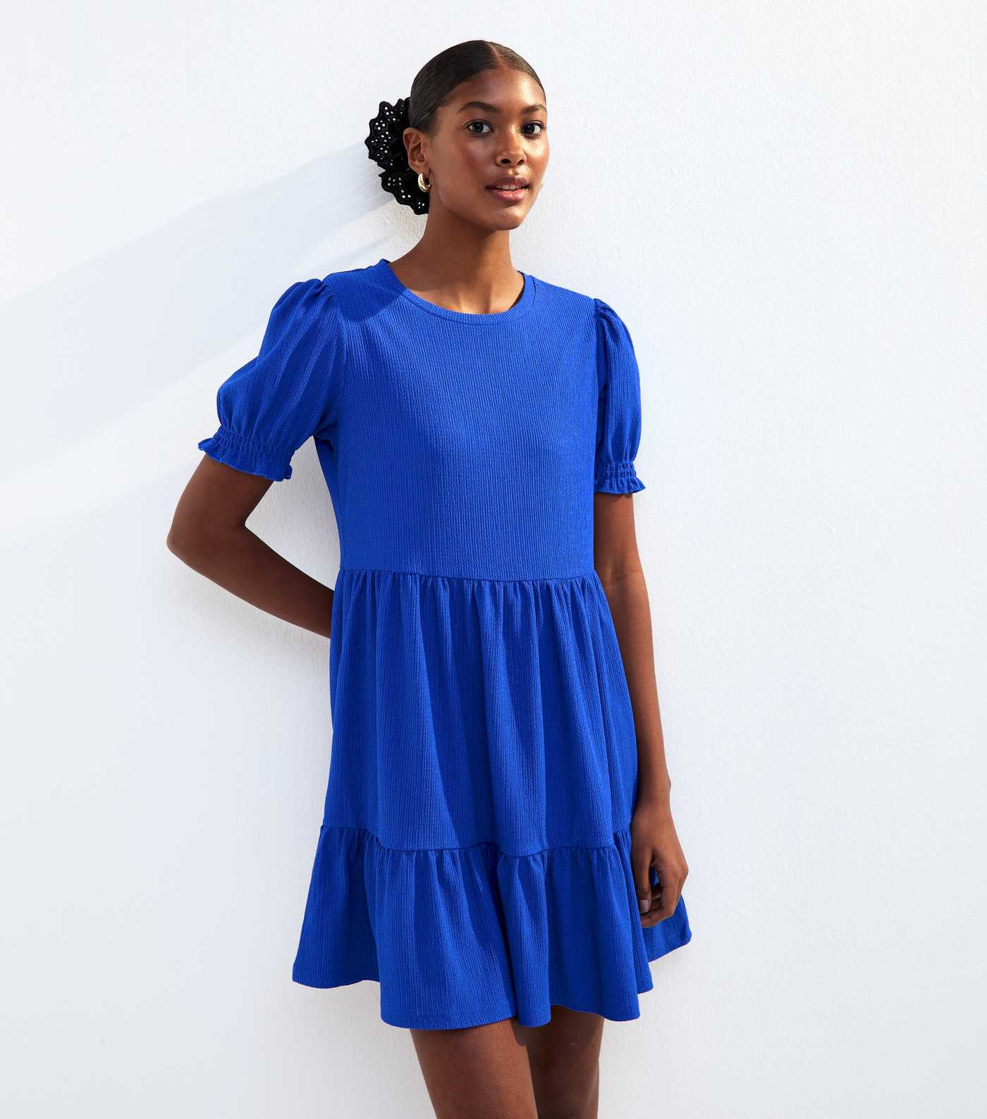 Blue Textured Short Sleeved Smock Dress
						
						Add to Saved Items
						Remove from Saved I... | New Look (UK)