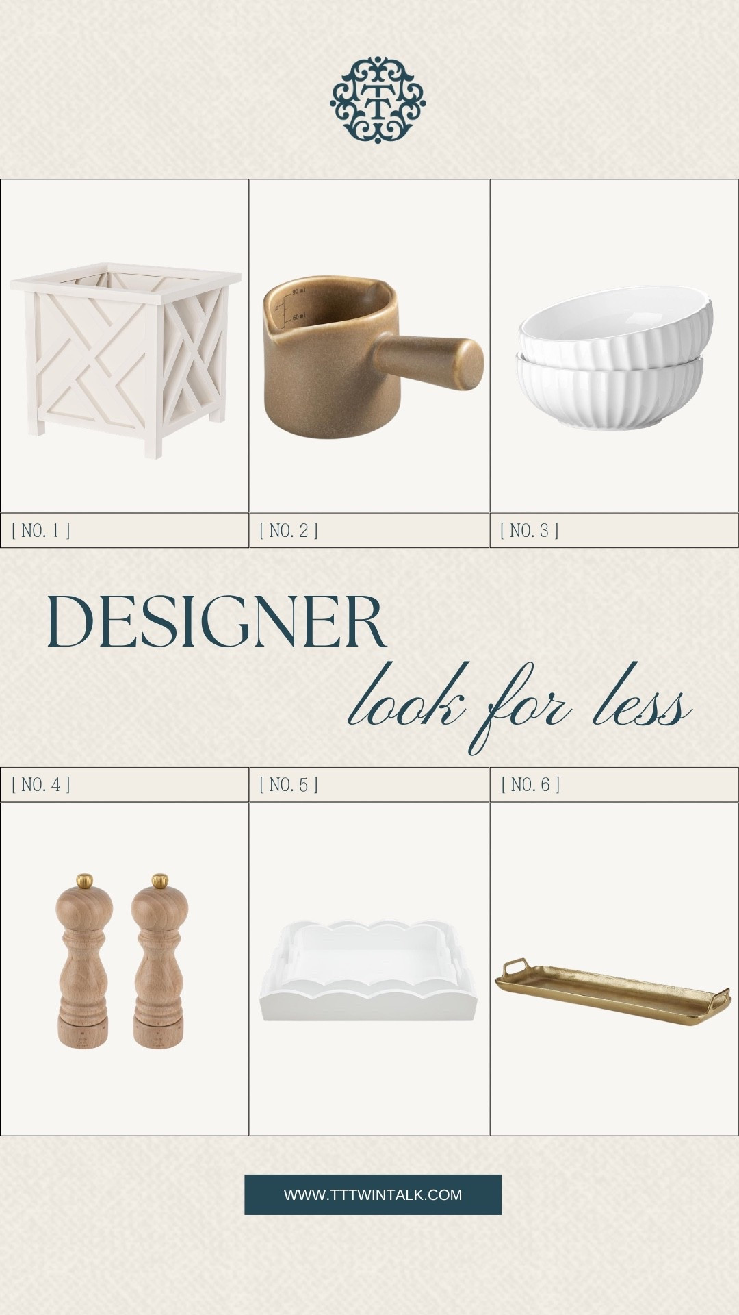 T+T, designer look for less! We found so many pretty home pieces that bring a high-end feel into the kitchen, from the white bowls and scalloped tray to the wood pepper mills and brass tray. These are great for styling open shelving, serving areas, or those little everyday spaces that need a simple refresh.

#LTKSeasonal #LTKOver40 #LTKHome