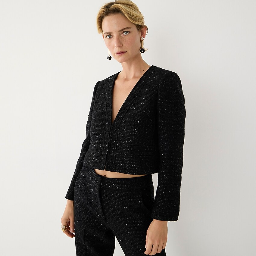 Collarless lady jacket in sequin tweed | J. Crew US