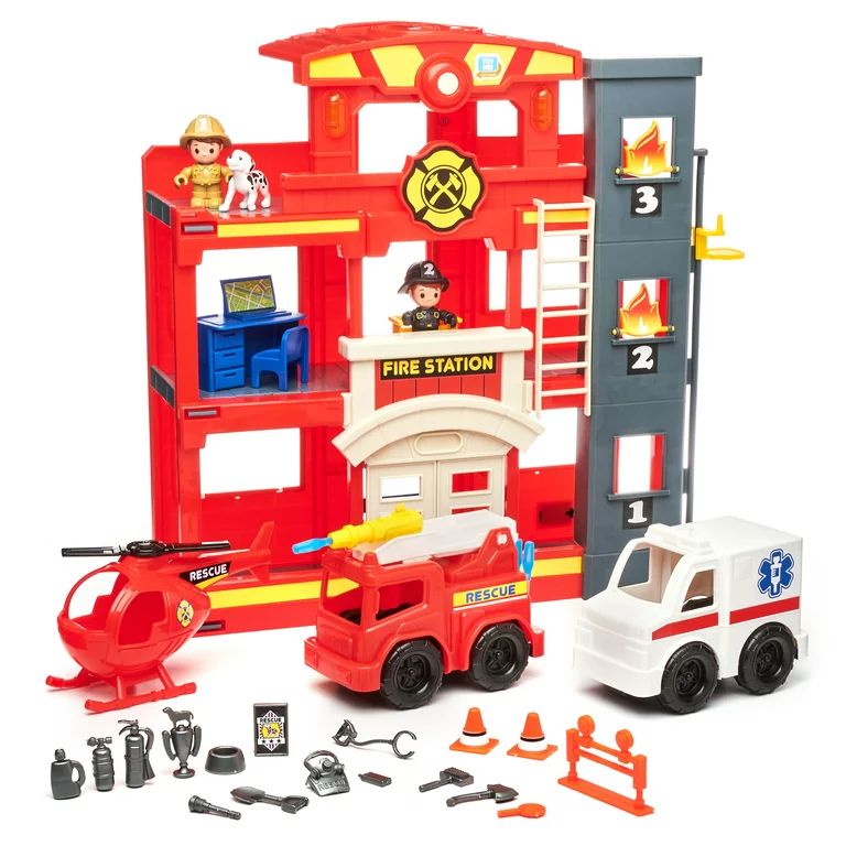 Kid Connection Fire Station Fire Vehicle Playset (31 Pieces) | Walmart (US)