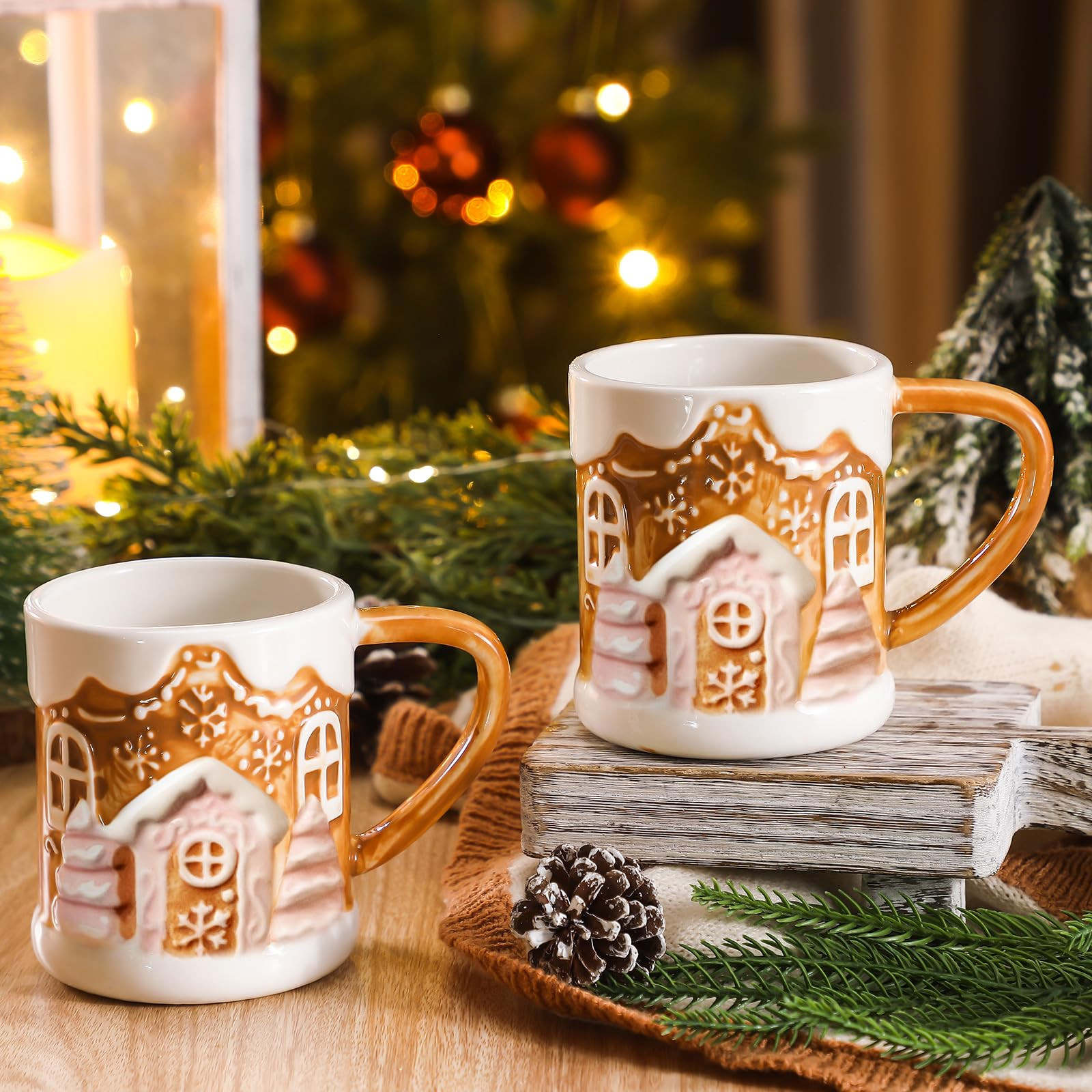 2 Pack Christmas Gingerbread House Ceramic Coffee Mug 11.8 oz Cute Christmas Coffee Cup Holiday G... | Amazon (US)