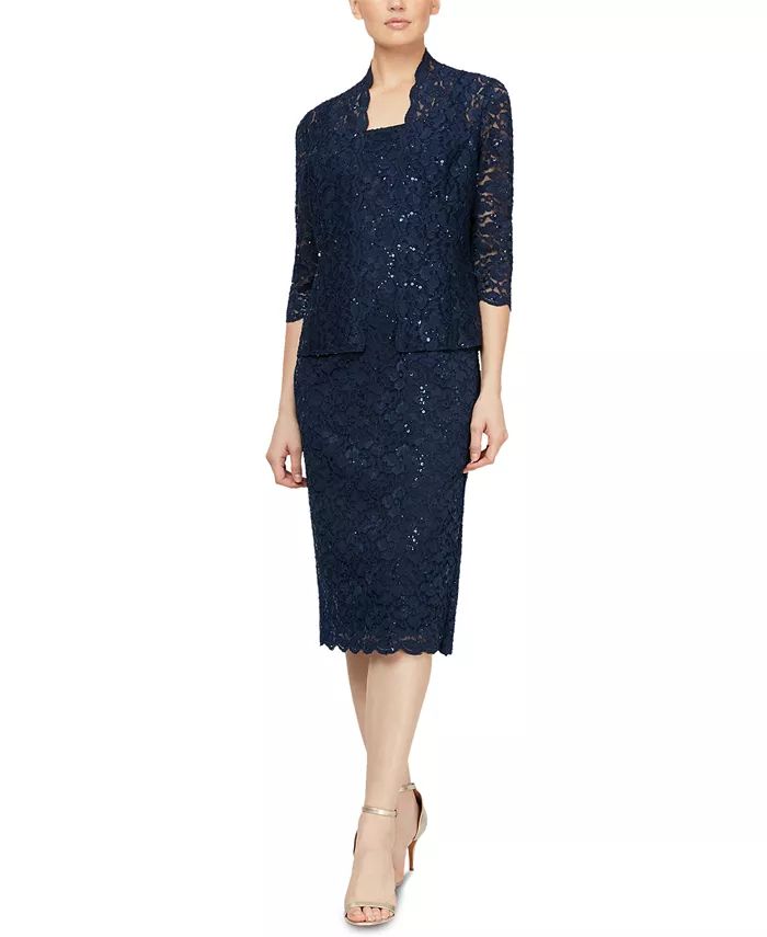 SL Fashions 2-Pc. Lace Jacket & Midi Dress Set - Macy's | Macys (US)