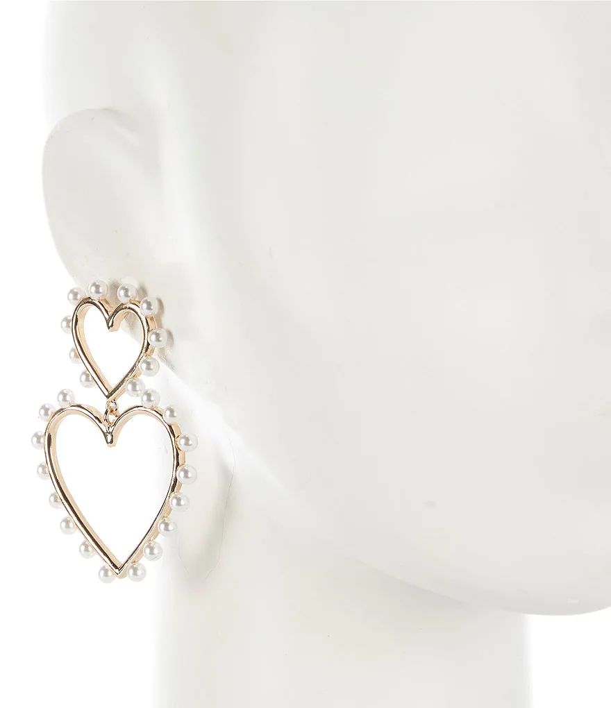 Double Pearl Heart Statement Drop Earrings | Dillard's