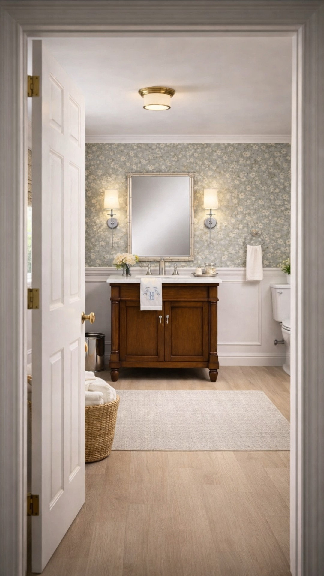  Gorgeous blue bathroom design with a dark wooden vanity 

#LTKHome #LTKSaleAlert #LTKdayinmylife