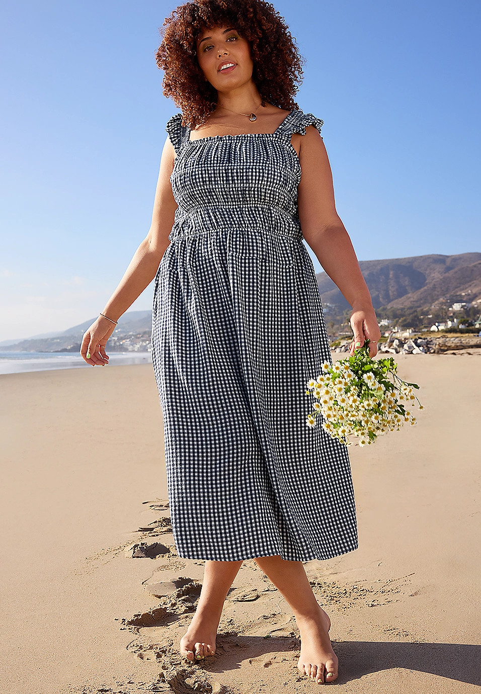 Gingham Micro Flutter Sleeve Midi Dress | Maurices