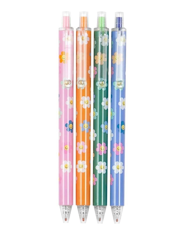 Set of 4 Happy Daisy Colored Gel Pens for Journaling, Colorful Pens in Pink, Orange, Green & Blue... | Amazon (US)