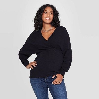 Maternity Long Sleeve Wrap Pullover - Isabel Maternity by Ingrid & Isabel™ Black | Target