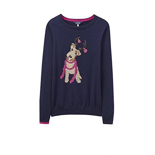 Joules Festive Intarsia Ladies Jumper (V) 14 French Navy Dog | Amazon (US)