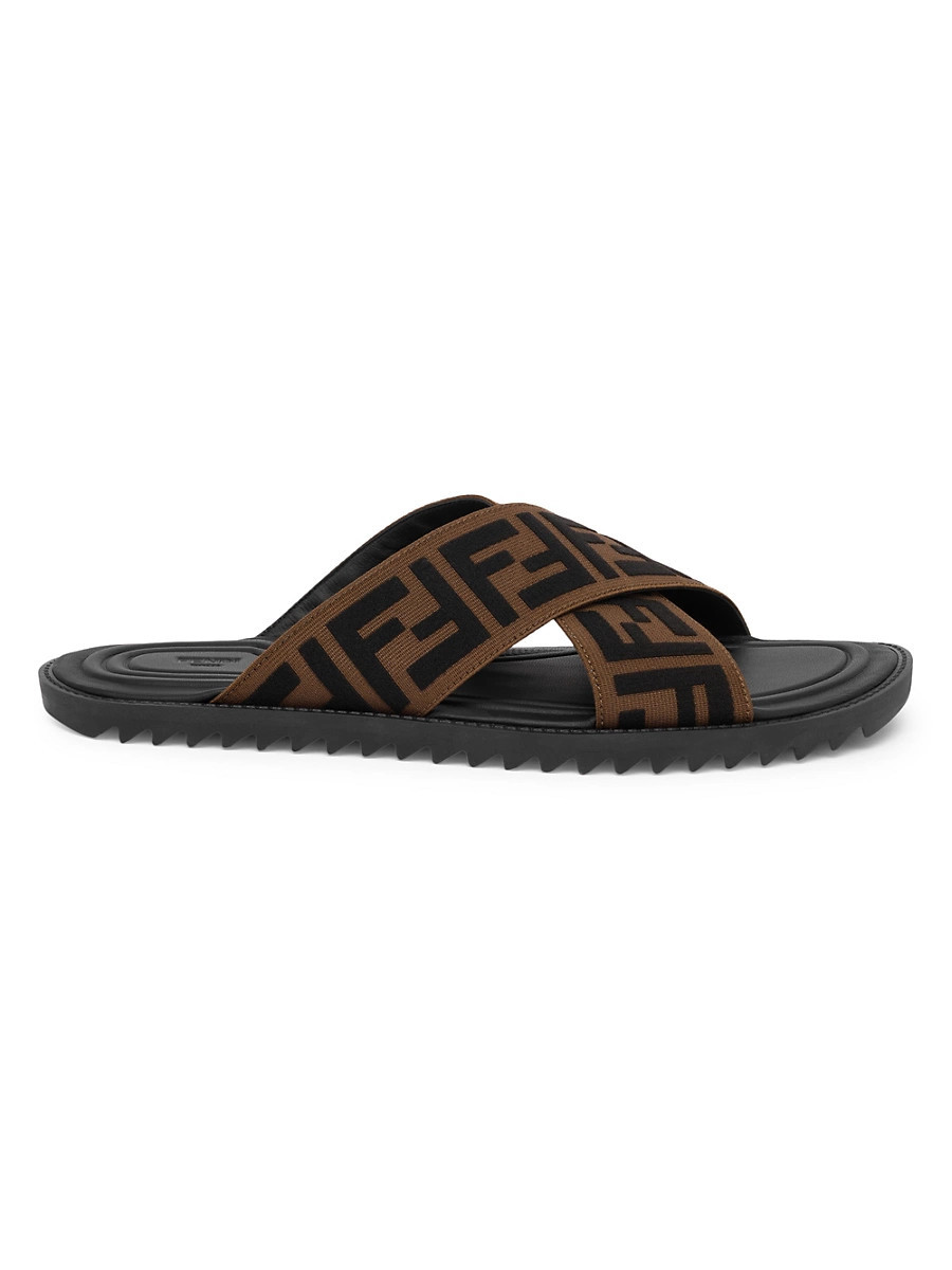 Men's Cross Strap FF Logo Slide Sandals - Brown - Size 11 | Saks Fifth Avenue