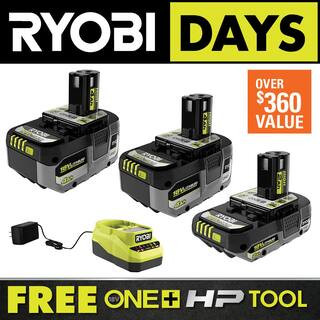 RYOBI ONE+ 18V Lithium-Ion HIGH PERFORMANCE Starter Kit with 2.0 Ah Battery, (2) 4.0 Ah Batteries... | The Home Depot
