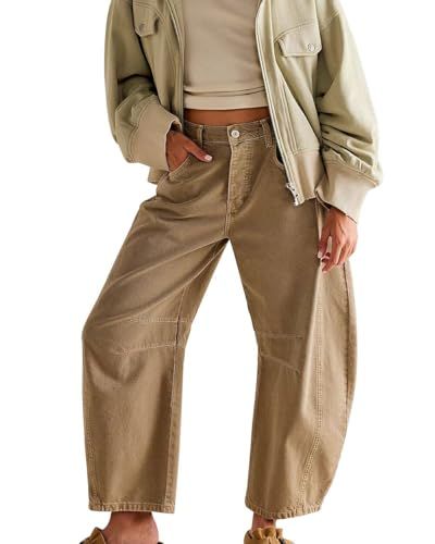 Barrel Jeans for Women Wide Leg Mid Rise Barrel Denim Ankle Pants Y2k Baggy Boyfriend Jeans with ... | Amazon (US)