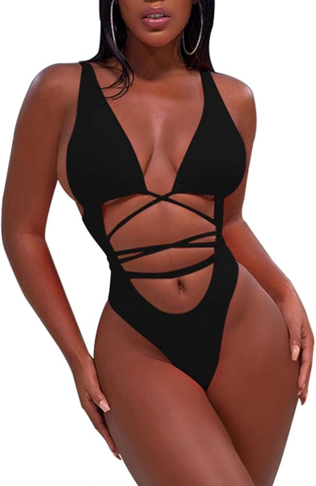 Sovoyontee 2025 Women's Sexy Cheeky One Piece Swimsuits High Cut Thong Bikini Bathing Suit Monoki... | Amazon (US)