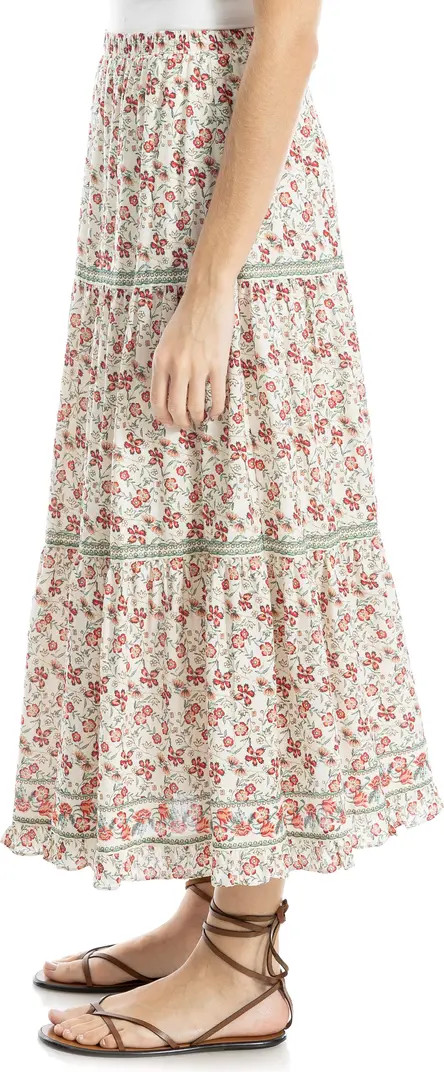 MAX STUDIO Floral Wreath Print Tiered Cotton Blend Maxi Skirt | Nordstromrack | Nordstrom Rack