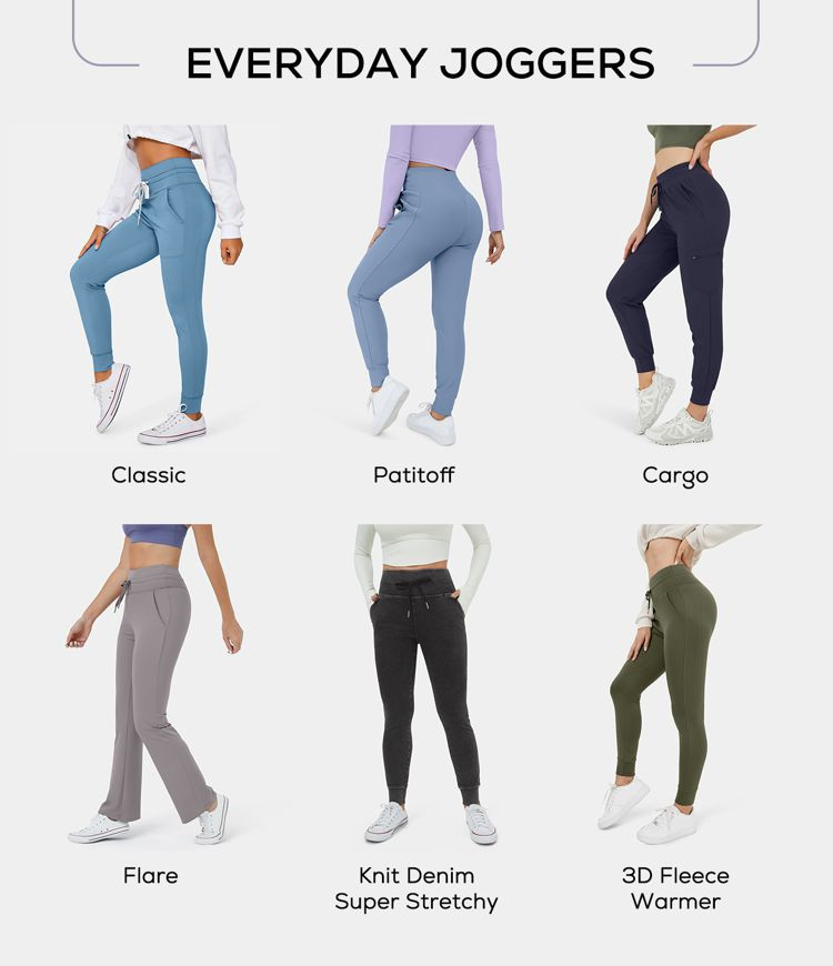 Cloudful™ Air Fabric High Waisted Drawstring Side Pocket Plain Full Length Joggers | HALARA