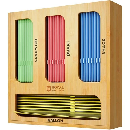 Royal Craft Wood Bamboo Ziplock Bag Storage Organizer – 4-in-1 Kitchen Drawer & Wall Mount Container for Sandwich, Snack, Quart & Gallon Bags with Slider Top | Walmart (US)