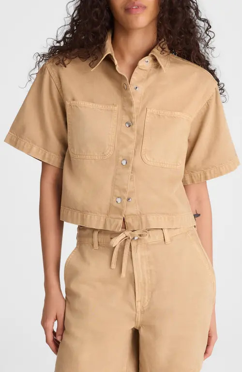 Madewell Boxy Crop Button-Up Shirt in Airy Denim in Fawn at Nordstrom, Size Xx-Small | Nordstrom