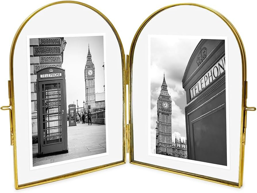 Isaac Jacobs 4x6 Vintage Style, Double-Sided Arched Brass & Glass Metal Floating Picture Frame wi... | Amazon (CA)