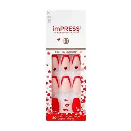Kiss Impress Favorite One Press on Nails Valentine s Day Chrome Red 30 Count Pack of 1 | Walmart (US)