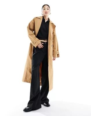 ASOS DESIGN premium shirred waist trench coat in teracotta | ASOS (Global)