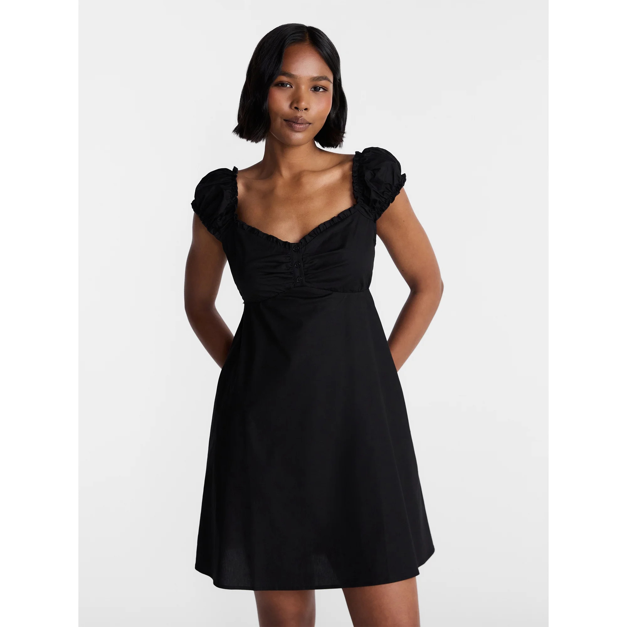 No Boundaries Poplin Fit and Flare Mini Dress, Women's XXS-XXL | Walmart (US)