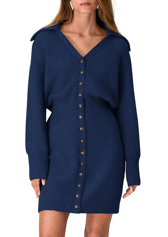 PRETTYGARDEN Sweater Dresses for Women 2025 Trendy Long Sleeve Button Down Short Mini Fall Winter... | Amazon (US)
