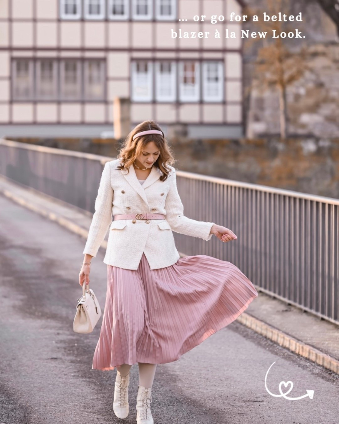 How to style a pleated skirt for autumn | Look 6

Off white boucle blazer – H&M
Pink belt with gold buckle – TK Maxx 
Pink pleated midi skirt – Chicwish
Cream lace up ankle boots – Zara
Cream tights – Calzedonia
Off white classic top handle handbag – Liwisi 
Pink headband – Etsy

If any of these aren’t current or available, I’ve linked alternatives. 🤍

#LTKstyletip #LTKdatenight #LTKeurope