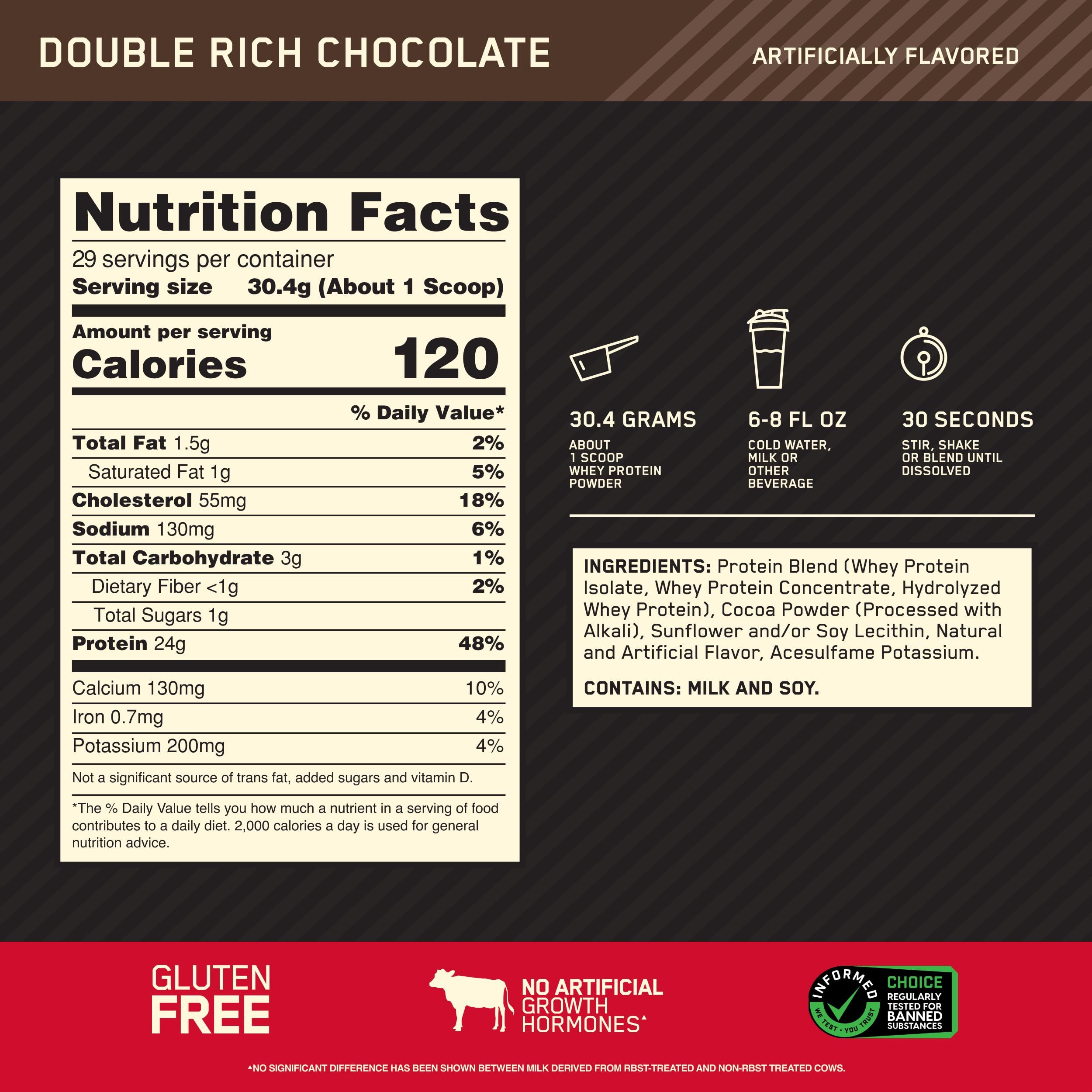 Optimum Nutrition Gold Standard 100% Whey Protein Powder, Double Rich Chocolate, 2 Pound (Packagi... | Amazon (US)