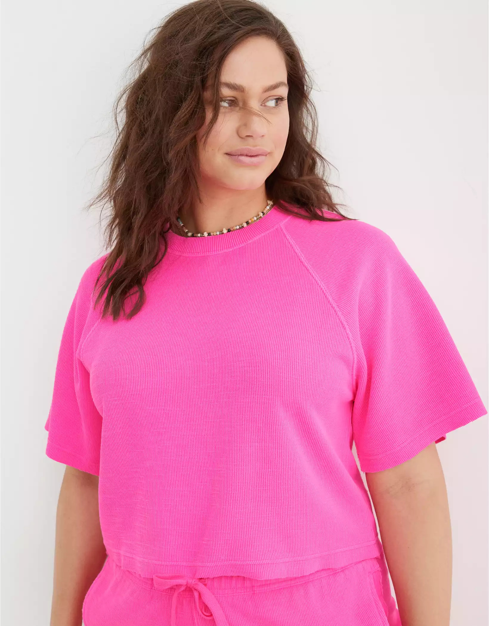 Aerie Lightweight Ribbed Short Sleeve Sweatshirt | American Eagle Outfitters (US & CA)