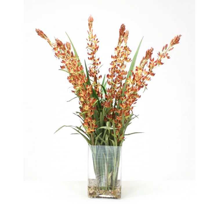 Waterlook (R) Lupin Spikes With Grasses In Tall Rectangular Glass Vase | Wayfair North America
