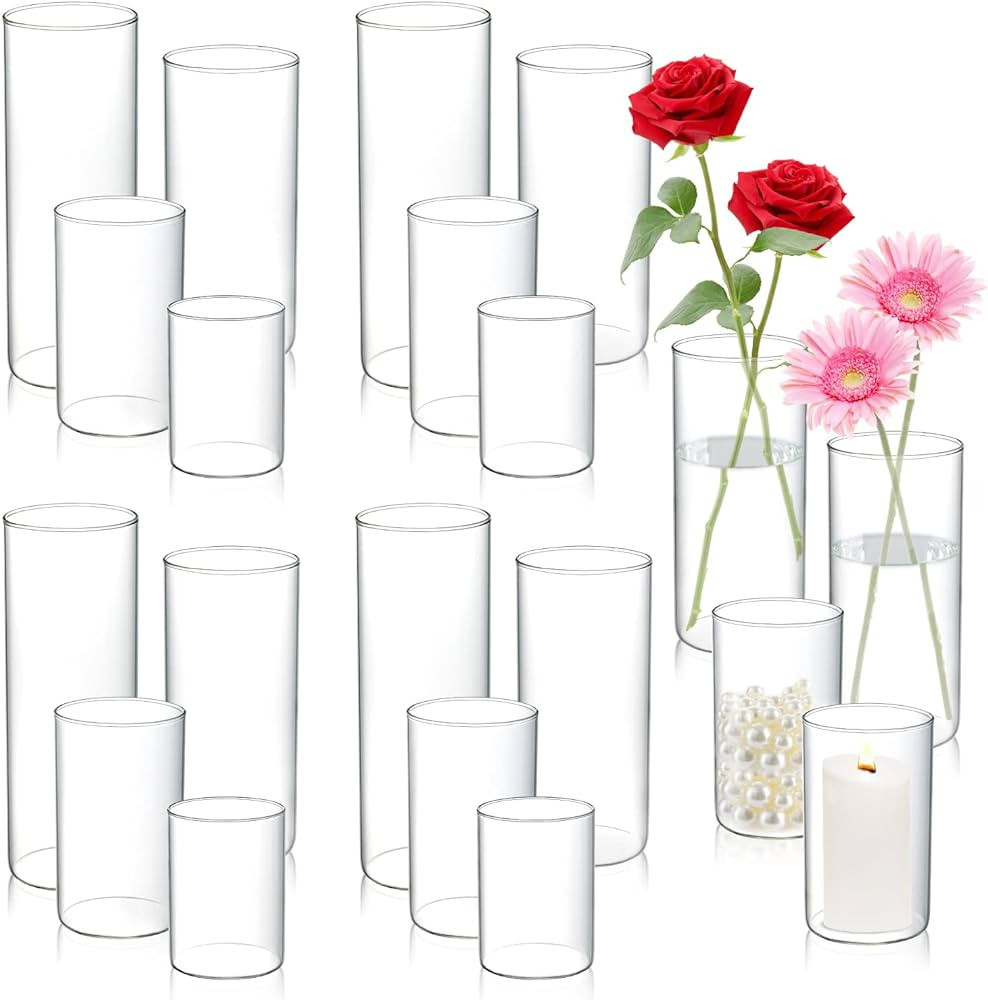 DNANAOL 20pcs Cylinder Vases for Centerpieces - Glass Vases for Flowers with 4 Different Sizes, Modern Floating Candle Vases Formal Dinners Home Decor 4, 6, 8, 10 Inches in Height | Amazon (US)
