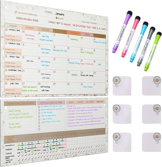 Self Care Magnetic Dry Erase Calendar for Refrigerator or for Wall. Two Large Magnetic Dry Erase ... | Amazon (US)