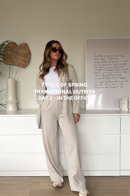 7 days of spring transitional outfits - day 2 ☁️ I thought I’d make an ‘in the office but also cute for coffee dates or after work drinks’ outfit and I LOVE this one. The blazer is a @zara one and the trousers are from @hm but they work perfectly as a suit. Teamed with vintage fendi from @closetporter and @newbalancewomen 327s for an off duty, but boss B style. 🫶🏼
.
< shop this outfit via @shop.ltk, stories and ‘feb’ highlight >
.
.
Blazer @zara 
Tee @whitefoxboutique *
Trousers @hm
Trainers @newbalance 
Bag @fendi via @closetporter *
Sunglasses @sundaysomewhere *
.
.
.
Spring outfit. Spring transitional style. Winter to spring outfit ideas. Capsule fashion. Capsule wardrobe. Wardrobe staples. Wardrobe essentials. Women in suits. Suit style. New balance 327s. Vintage Fendi bag.

#LTKstyletip #LTKunder100 #LTKeurope