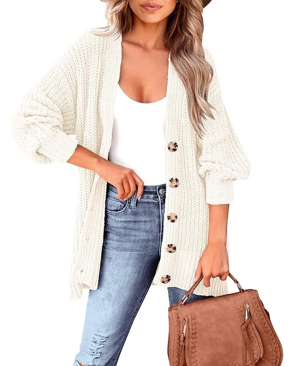 MASCOMODA Women's Long Sleeve Oversized Cable Knit Sweater Cardigan 2023 Fall Open Front Button D... | Amazon (US)