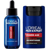 L'Oreal Men Expert L'oreal Paris Men Expert Powerage Serum 30Ml & Hyaluronic Acid Revitalising Moisturiser 50Ml Bundle | Boots.com