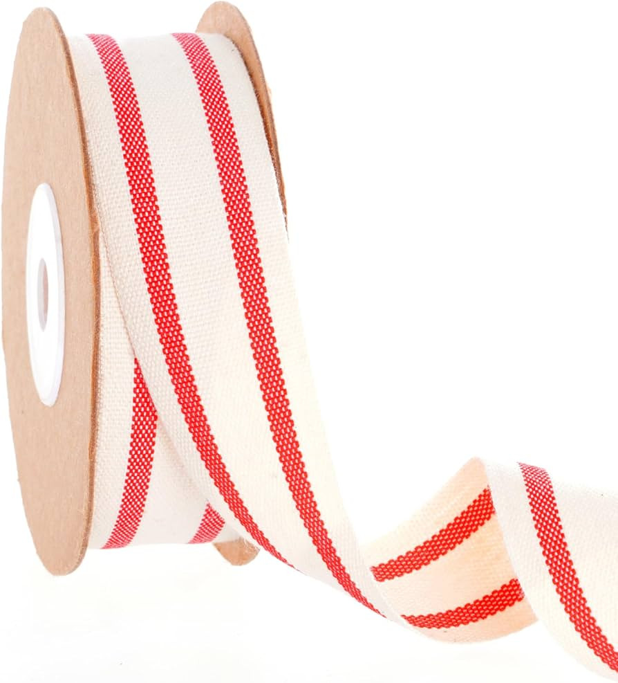 Natural Cotton Ribbon Stripe Fabric Ribbon 1 Inch x 10 Yard Christmas Ribbon for Gift Wrapping Bo... | Amazon (US)