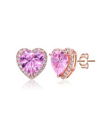 Genevive Charming Sterling Silver Heart Stud Butterfly Earrings with 18K Rose Gold Plating and Pi... | Macy's