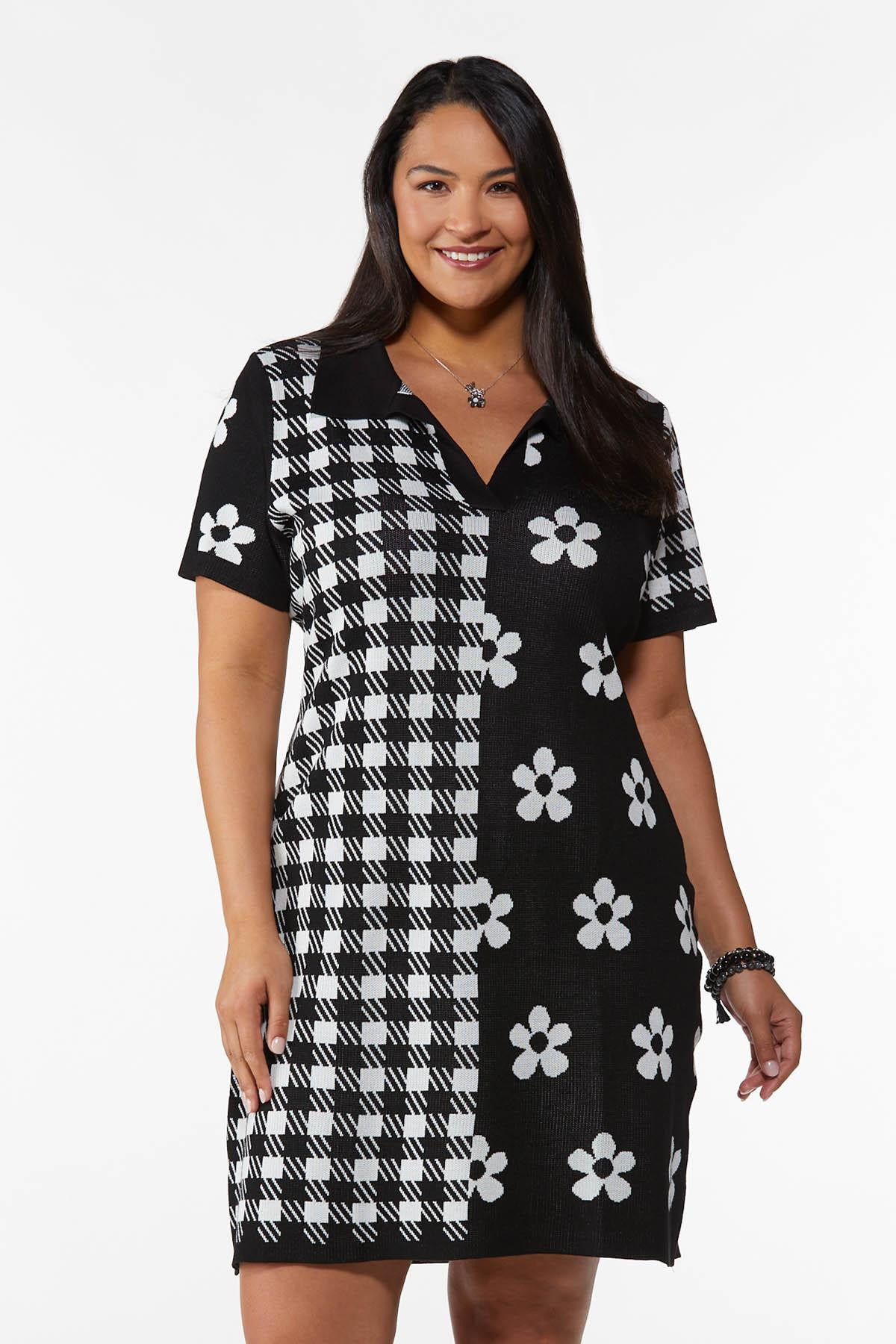 Plus Size Daisy Check Sweater Dress | Cato Fashions