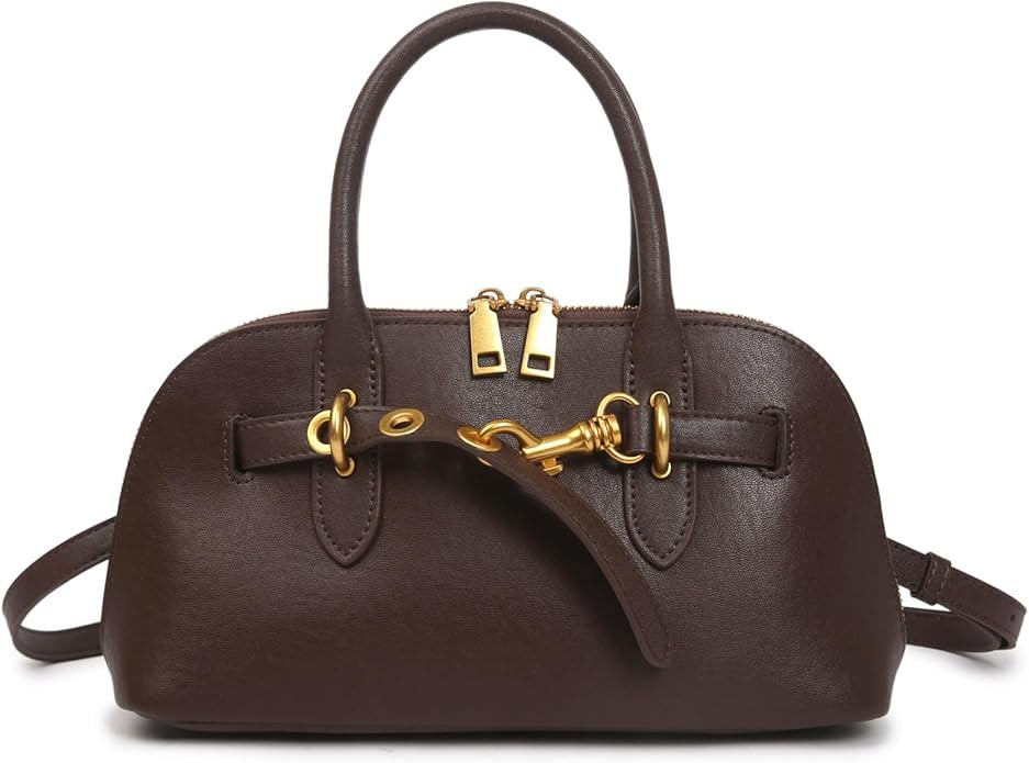 Genuine Leather Crossbody Purse for Women | Structured Top Handle Satchel Shoulder Bag with Adjus... | Amazon (US)