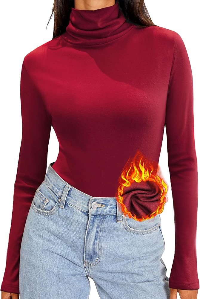 Zeagoo Womens Turtleneck Long Sleeve Shirts Soft Thermal Underwear Fall Fashion 2024 Tight Basic ... | Amazon (US)