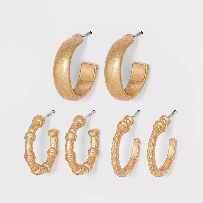 Snake and Smooth Hoop Earring Set 3pc - Universal Thread™ Gold | Target