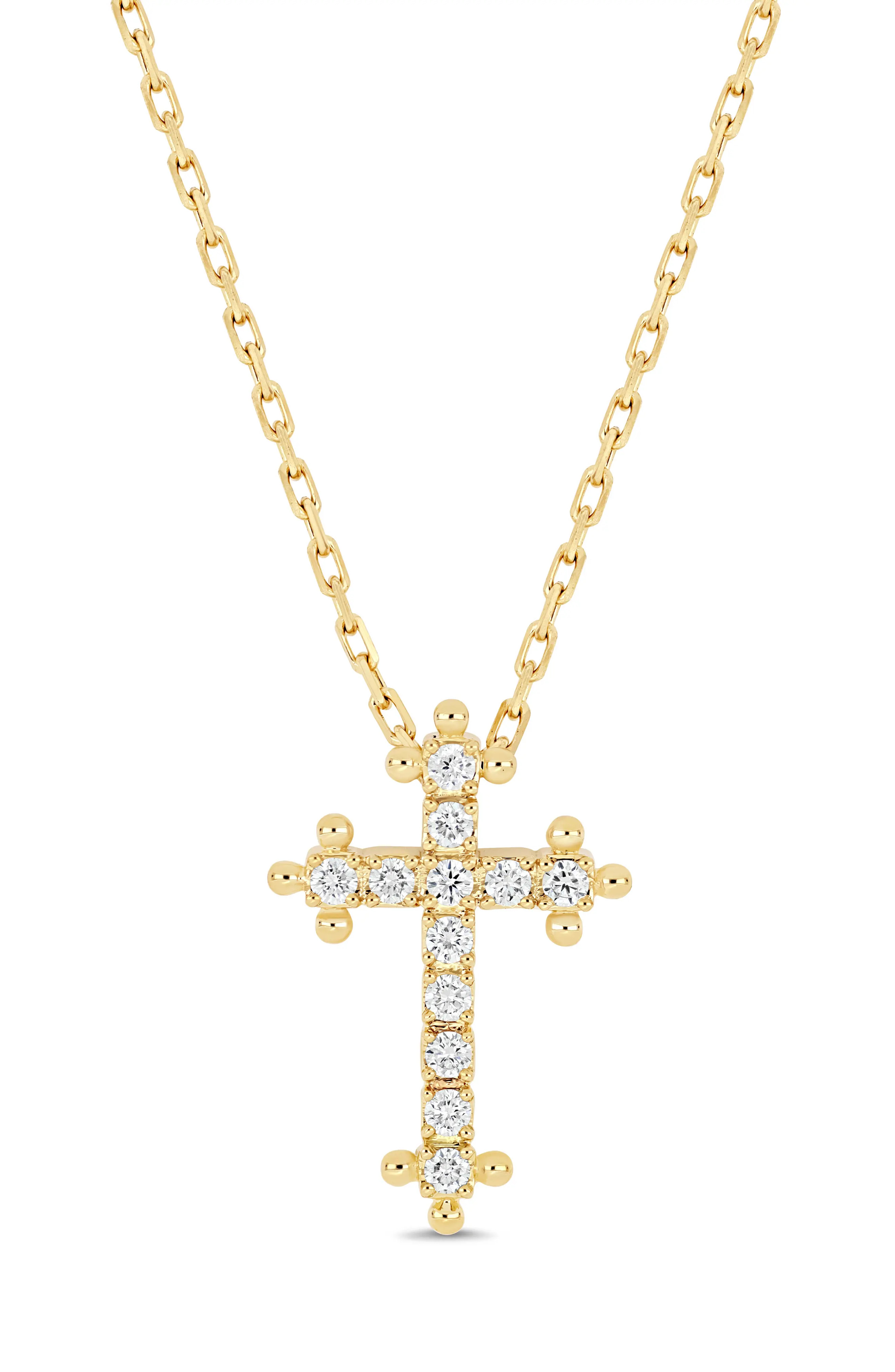 18K Florentine Natural Diamond Cross Pendant Necklace (Women) | Nordstrom | Nordstrom